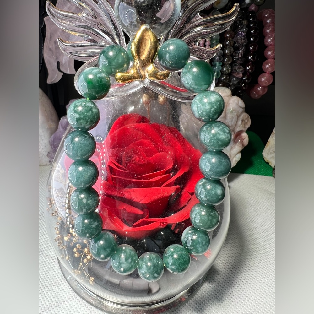 9.8MM Guatemala Jadeite Beaded Bracelet 6.5” Natural Color Crystal Quartz Stone
